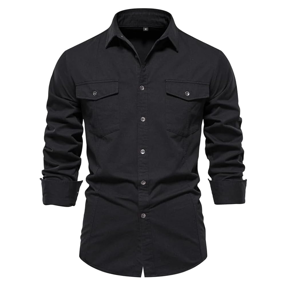 All-Black Dual Pocket Shirt with Utility Vibe – Rugged Casual Minimal Style Edition