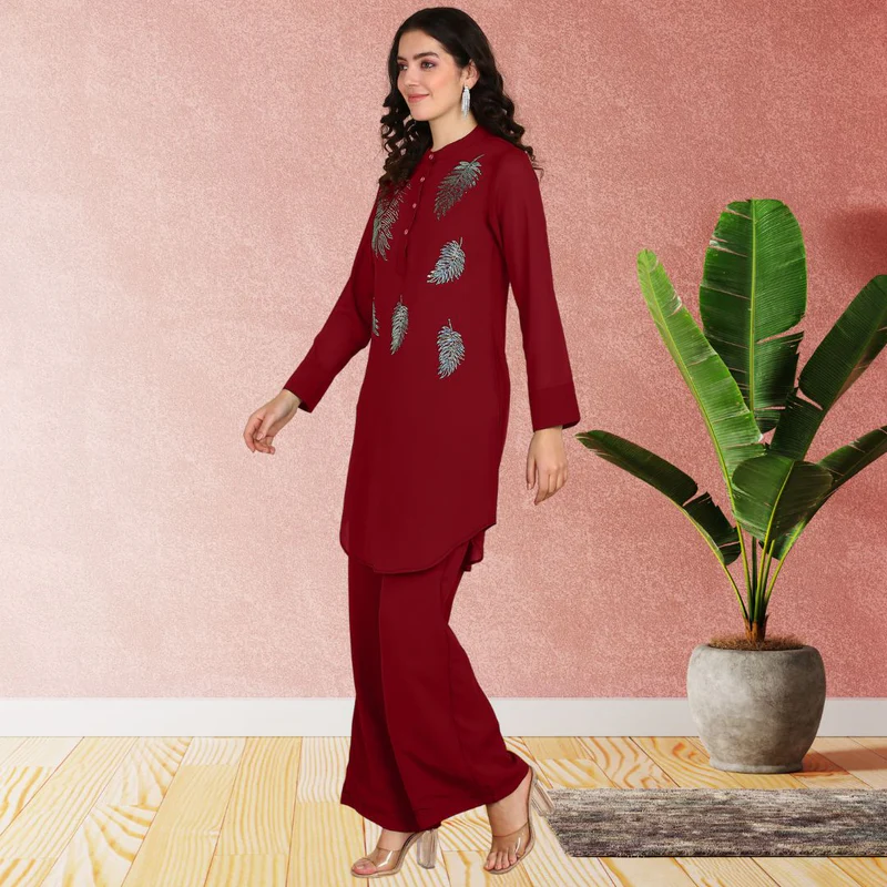 Maroon Breeze Embroidered Kurti Set - Image 2
