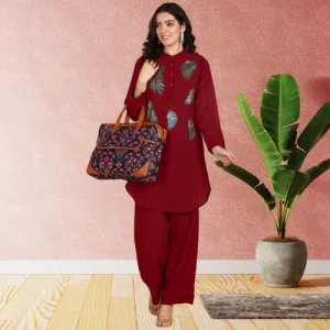 Maroon Breeze Embroidered Kurti Set