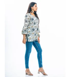 Floral Whisper Bell Sleeve Cotton Kurti